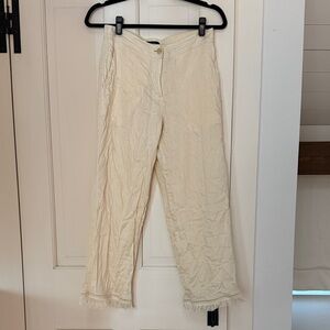 Theory cream linen fringe pants
